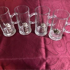 Mardi Gras Pewter Design set of 4 clear glass mugs.